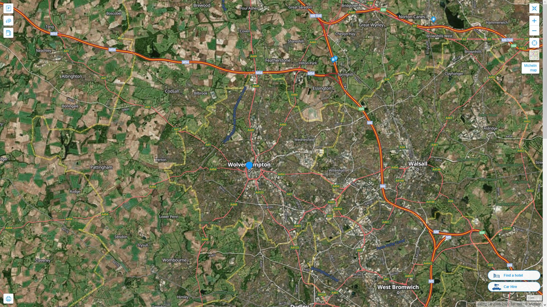 Wolverhampton Highway and Road Map with Satellite View